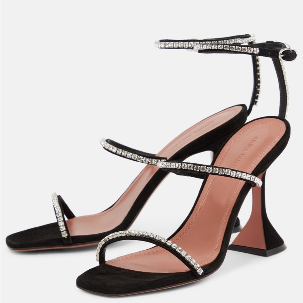 Amina Muadi Gilda 95mm rhinestone-embellished suede sandals